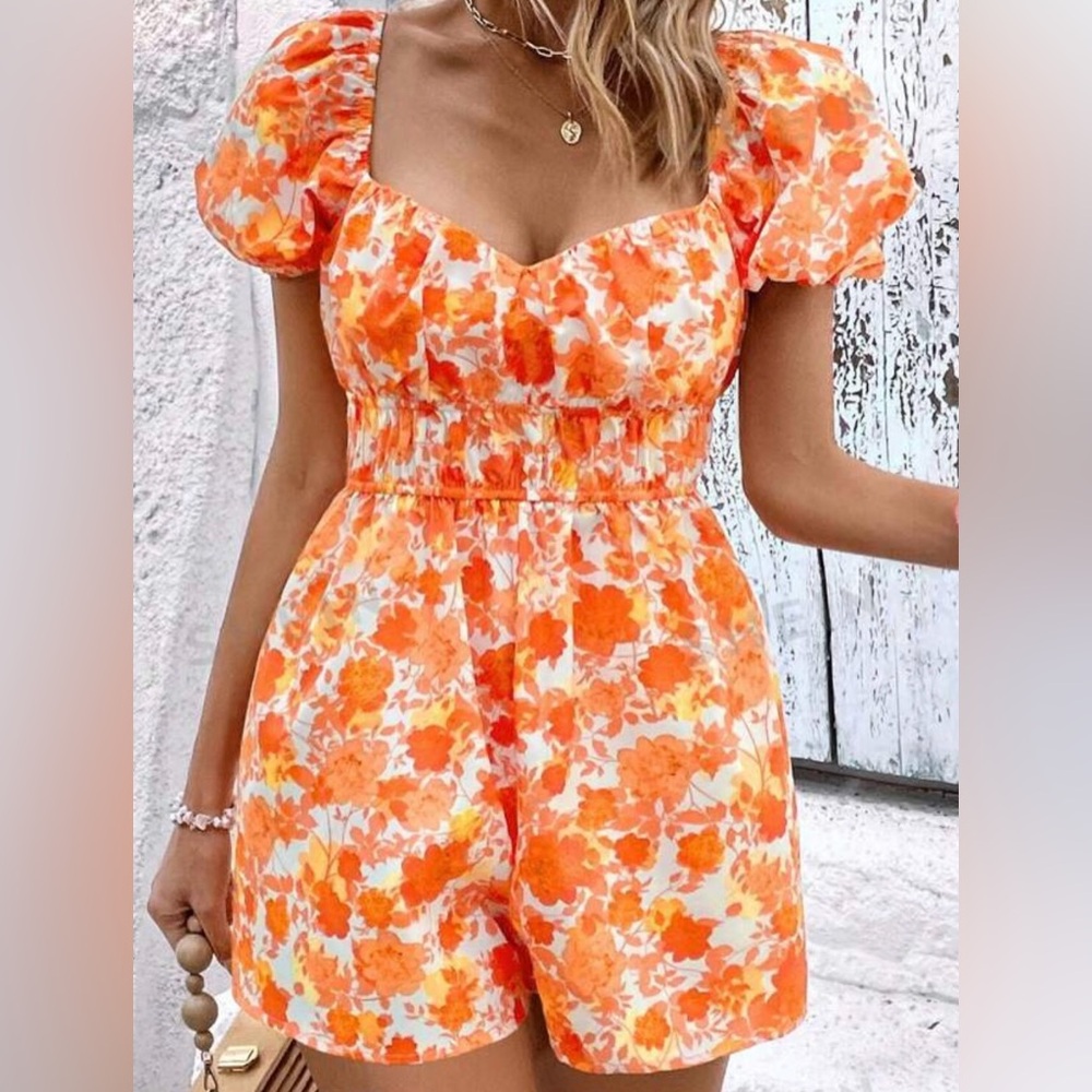 Shein Floral Sweetheart Neck Romper